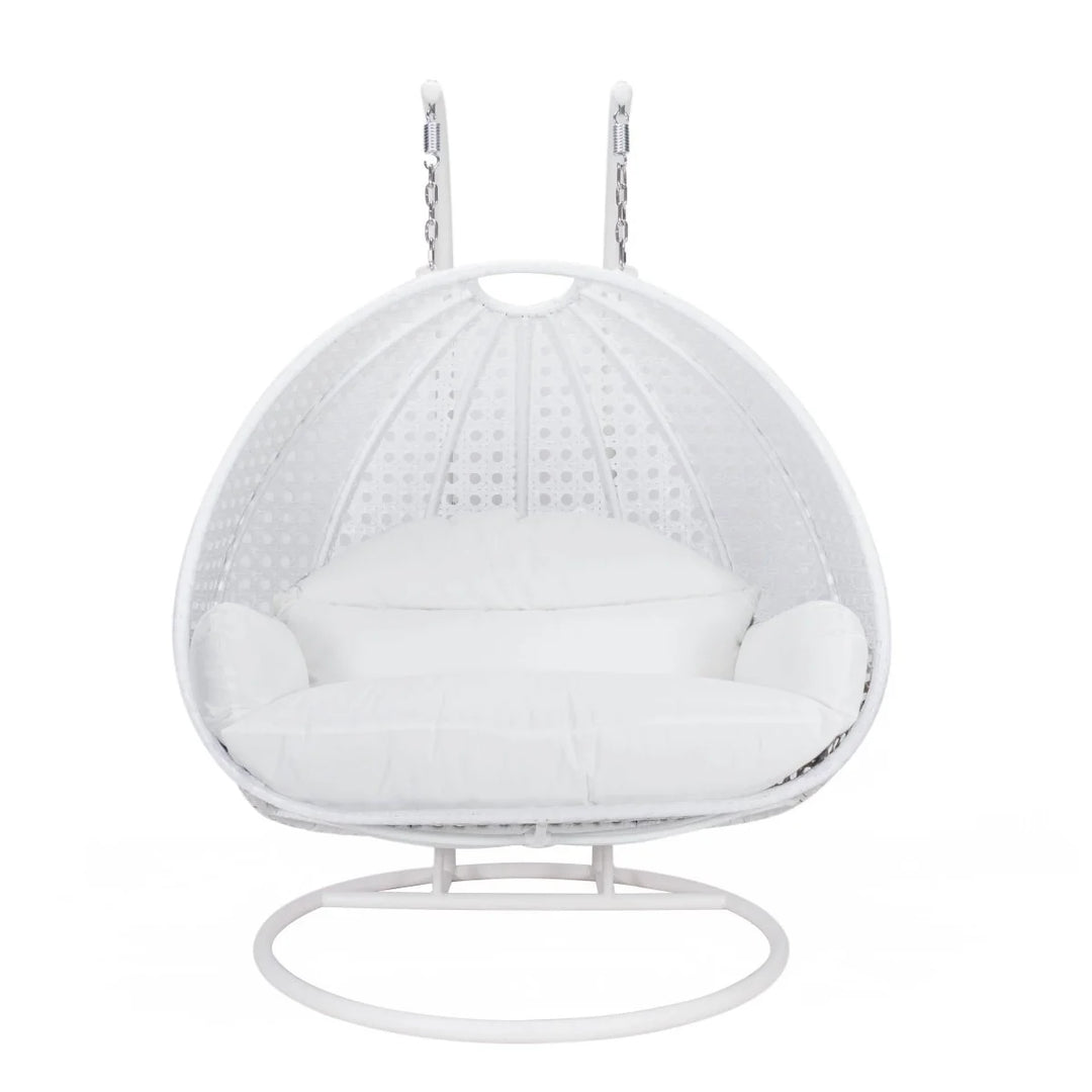 Modern Wicker Hanging Double Seater Egg Swing Chair White/White Front View