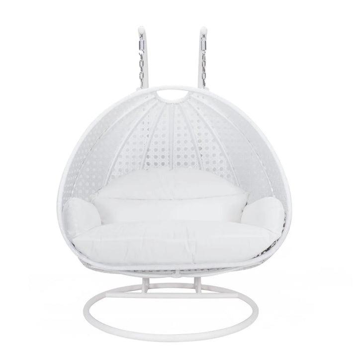 Modern Wicker Hanging Double Seater Egg Swing Chair White/White Front View