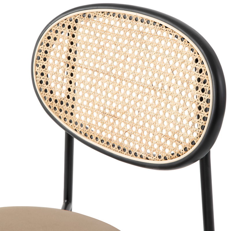 LeisureMod Euston Modern Wicker Dining Chair with Velvet Round Seat Brown. Wicker Closeup.