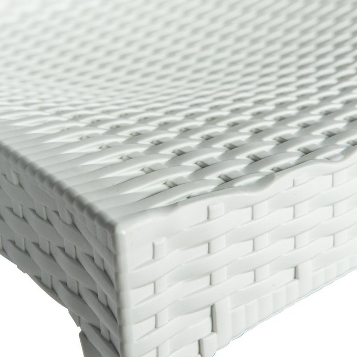 LeisureMod Weave Mace Indoor/Outdoor Dining Chair (Armless) White Closeup.