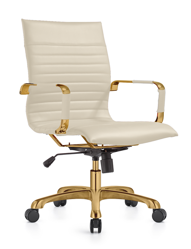 LeisureMod Harris Office Chair with Gold Frame Tan