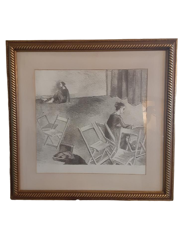 Moses Soyer Original Lithograph Pencil Signed Ballerinas Print Front Photo with Frame on Wall
