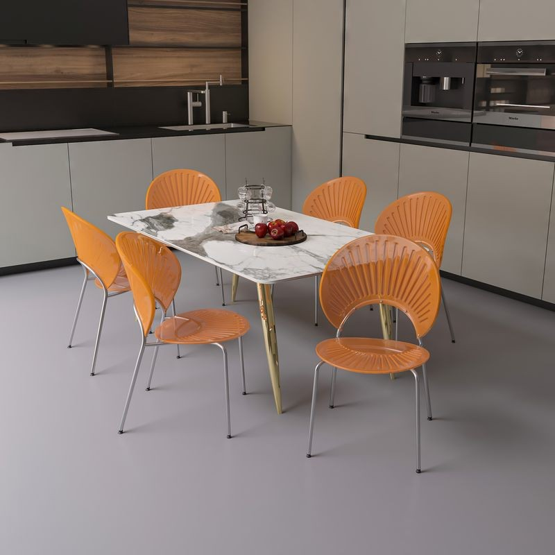 LeisureMod Opulent Series Modern Amber Dining Chair in Kitchen.