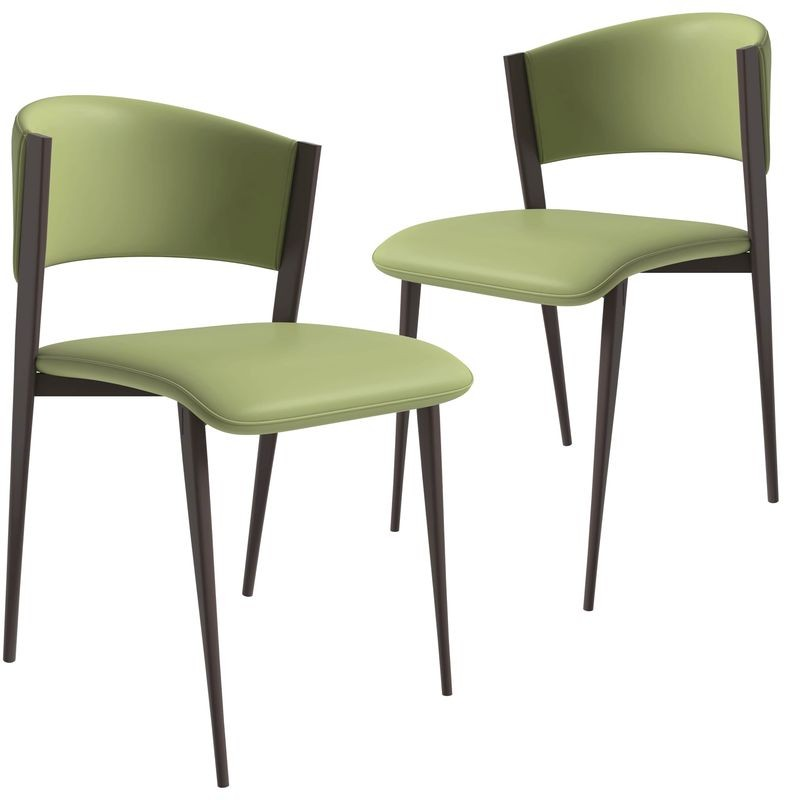 LeisureMod Aspen Collection Modern Dining Chair Set of 2 in Olive Green