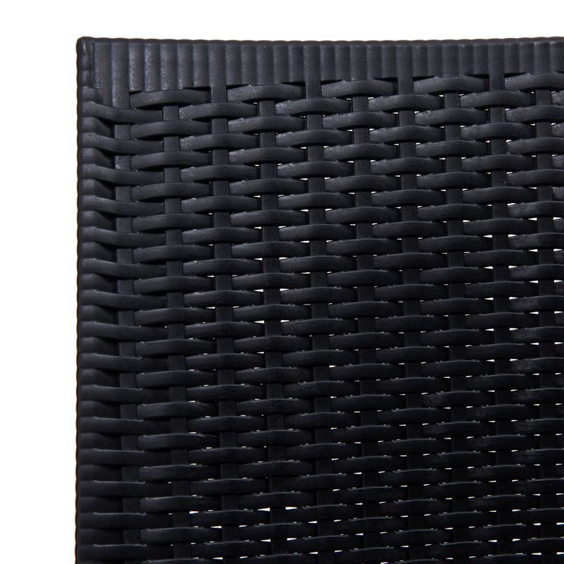 LeisureMod Weave Mace Indoor/Outdoor Dining Chair (Armless) Black Closeup.