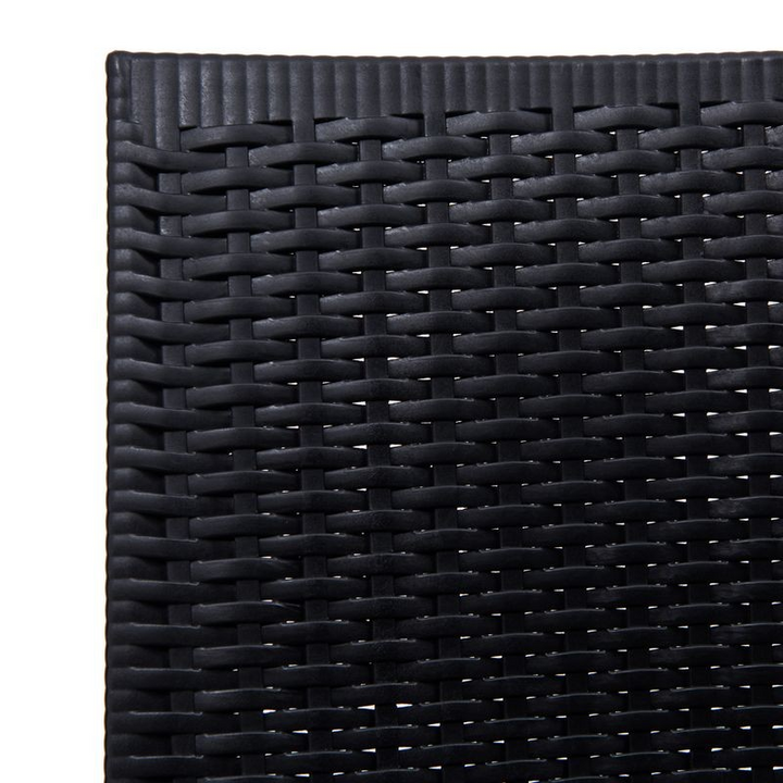 LeisureMod Weave Mace Indoor/Outdoor Dining Chair (Armless) Black Closeup.