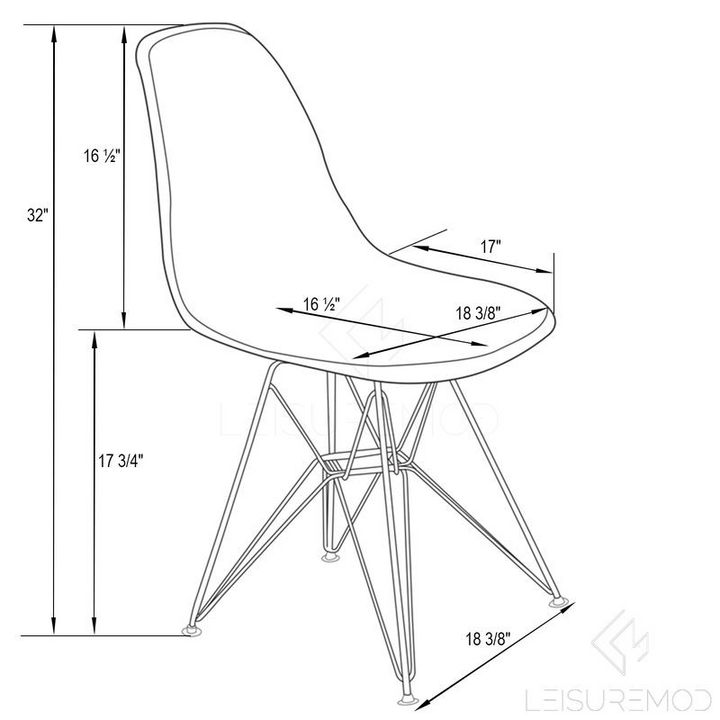 LeisureMod Cresco Molded Eiffel Side Chair Transparent Blue Dimensions.