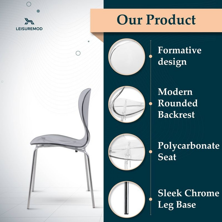 LeisureMod Modern Oyster Transparent Side Chair Black Description.