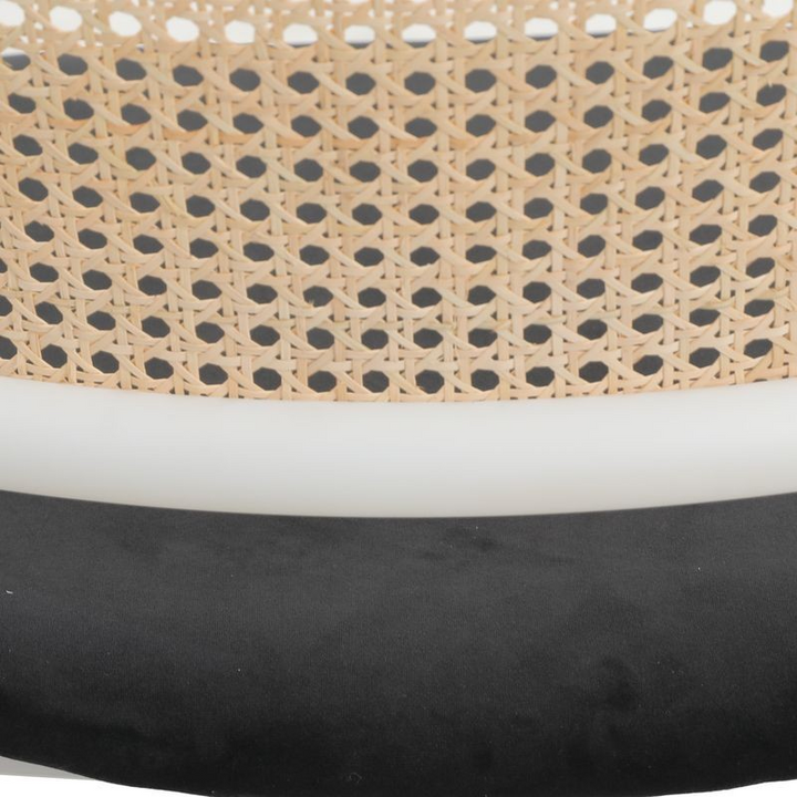 Leisuremod Ervilla Modern Dining Chair with White Powder Coated Steel Legs and Wicker Back Black Closeup.