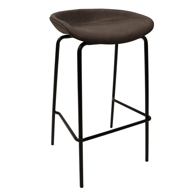 LeisureMod Servos Modern Barstool with Upholstered Faux Leather Seat and Powder Coated Iron Frame in Elephant Grey