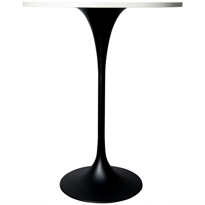 LeisureMod Verve Collection Modern Bar Height Table Black Base with 27" Round Light Natural Wood MDF Top Side View.