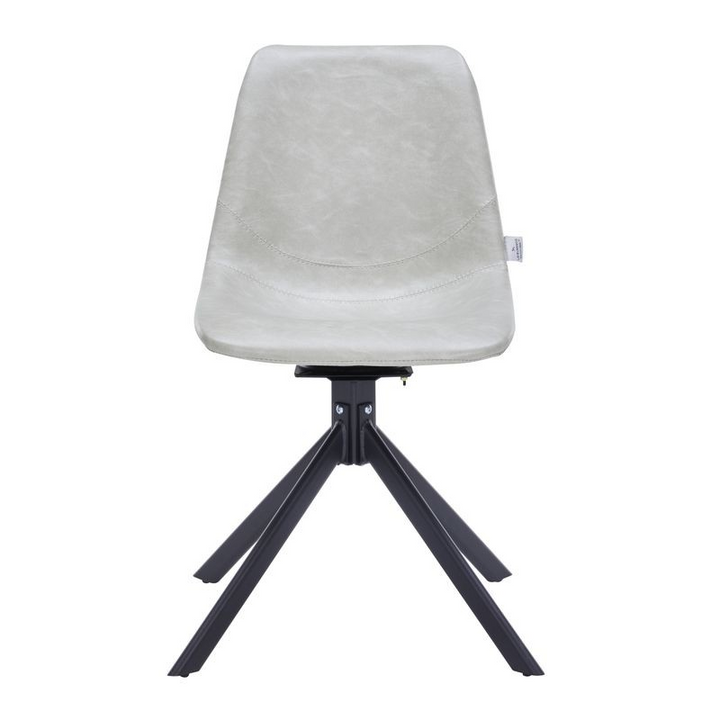 LeisureMod Markley Modern Leather Swivel Dining Chair with Metal Legs in Light Grey Front View.