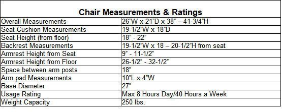 Multi-Function Black Mesh Ergonomic Office Chair Sizing Chart