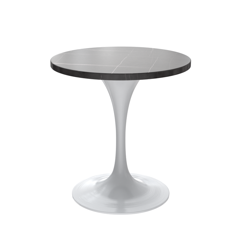 LeisureMod Verve Collection 27 Round Dining Table, White Base with Sintered Stone Black Top