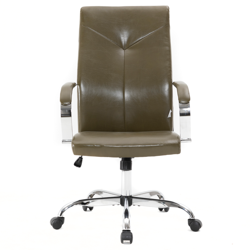 LeisureMod Sonora Modern High-Back Leather Office Chair Olive Green Front View.