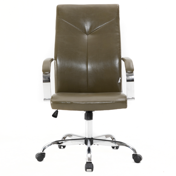 LeisureMod Sonora Modern High-Back Leather Office Chair Olive Green Front View.