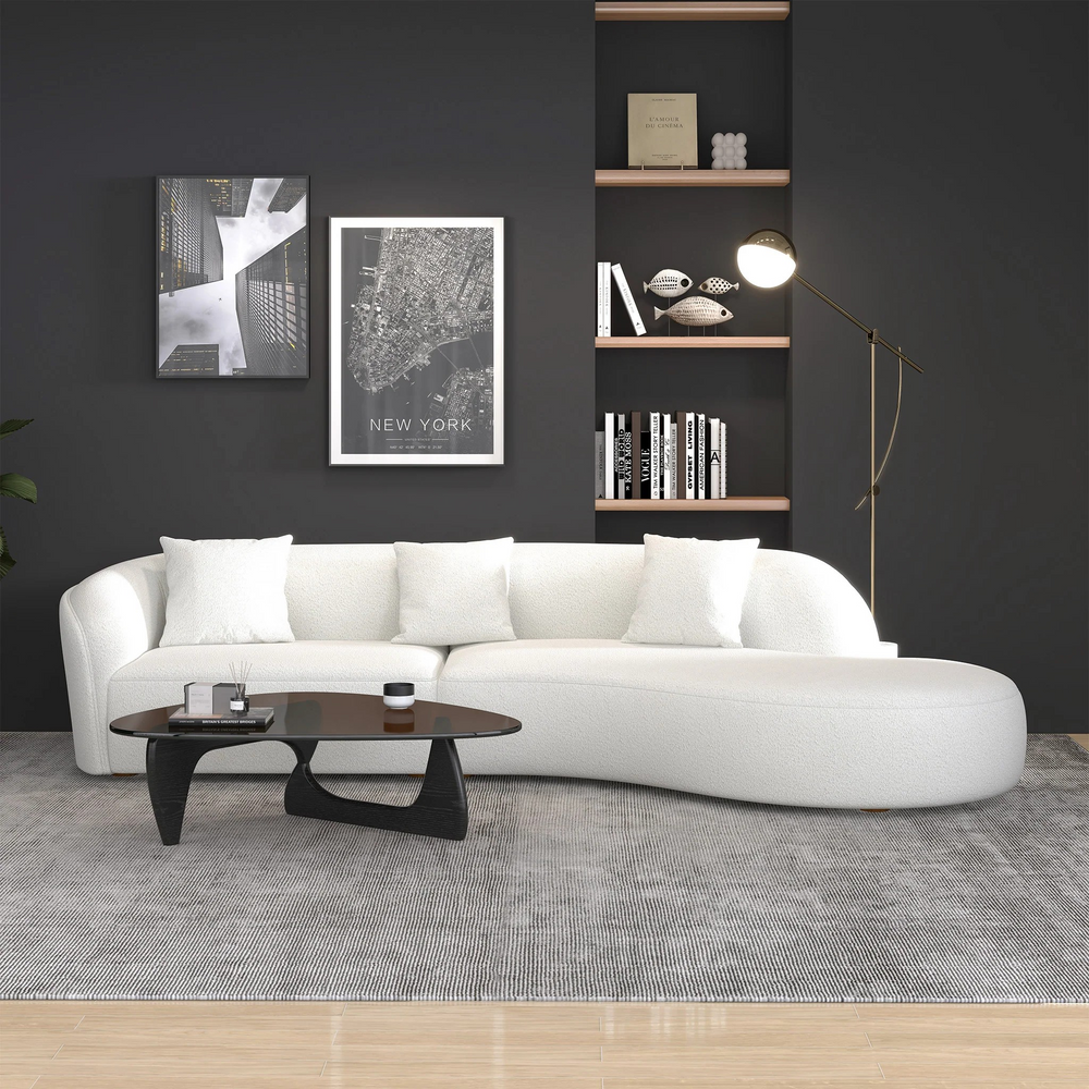 Elijah Japandi Style Curvy Sectional Sofa 133" in Living Room.
