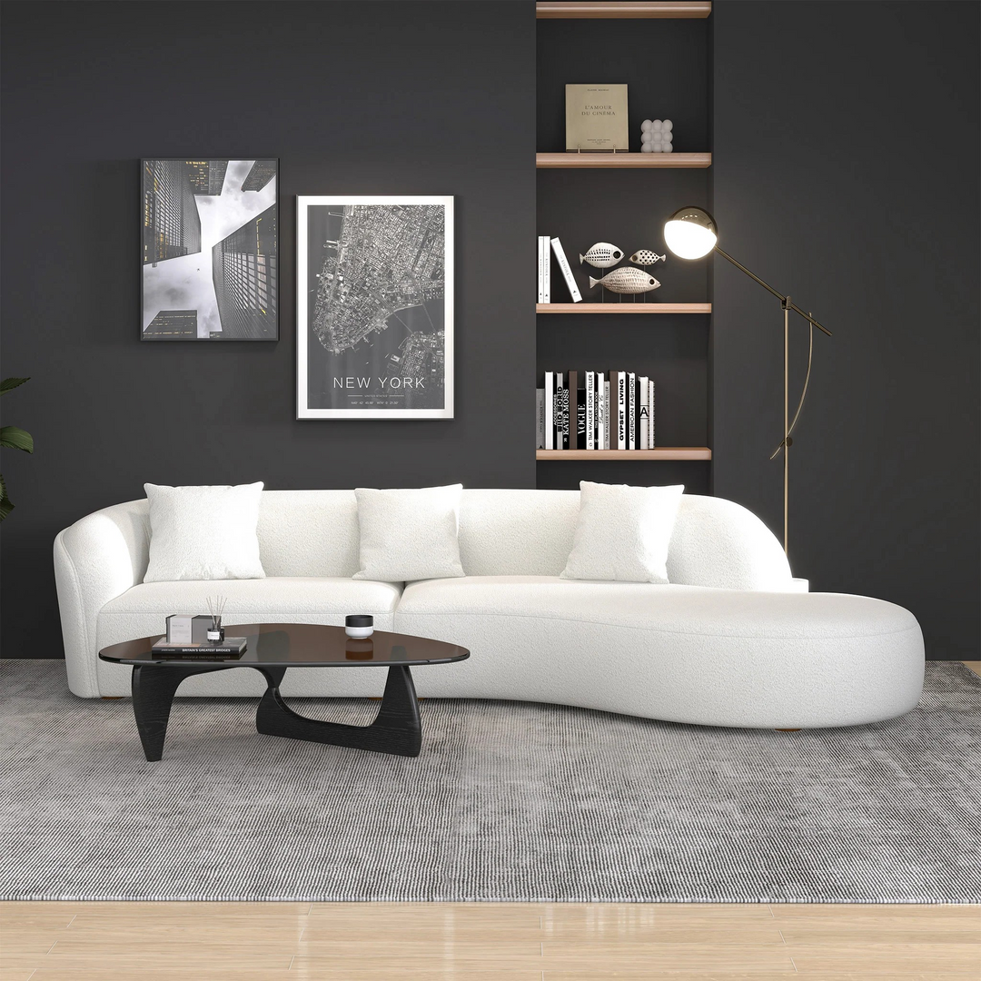 Elijah Japandi Style Curvy Sectional Sofa 133" in Living Room.