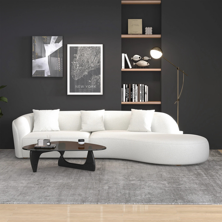 Elijah Japandi Style Curvy Sectional Sofa 133" in Living Room.