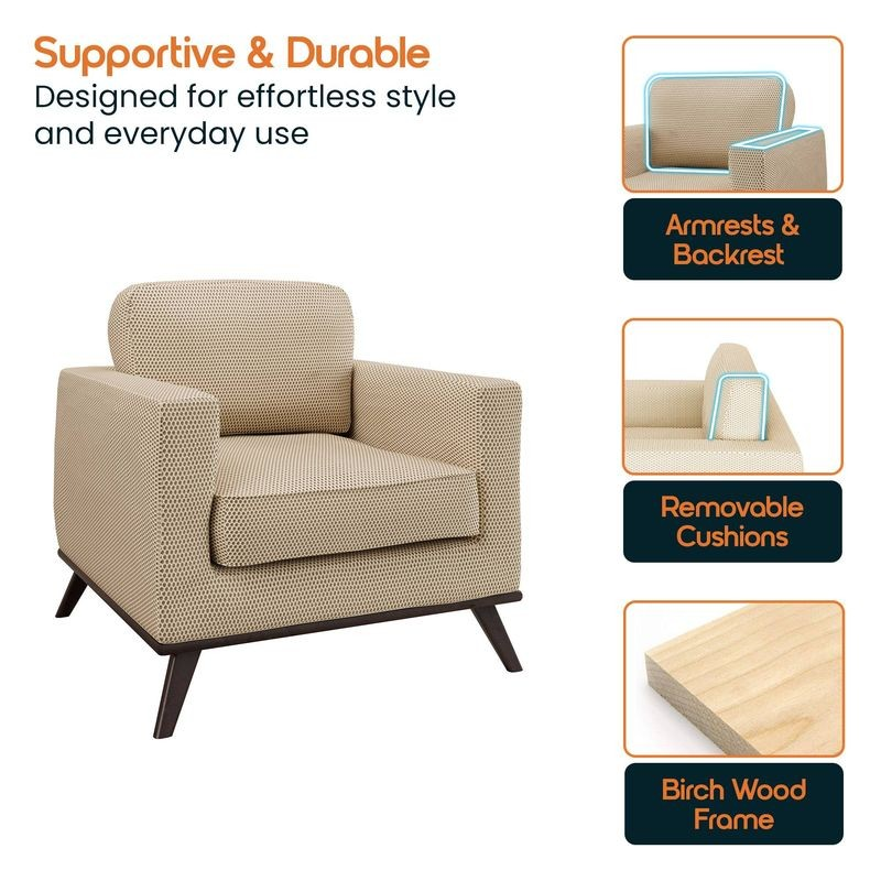 LeisureMod Chester Modern Faux Leather Accent Armchair in Beige Mesh Supportive and Durable.