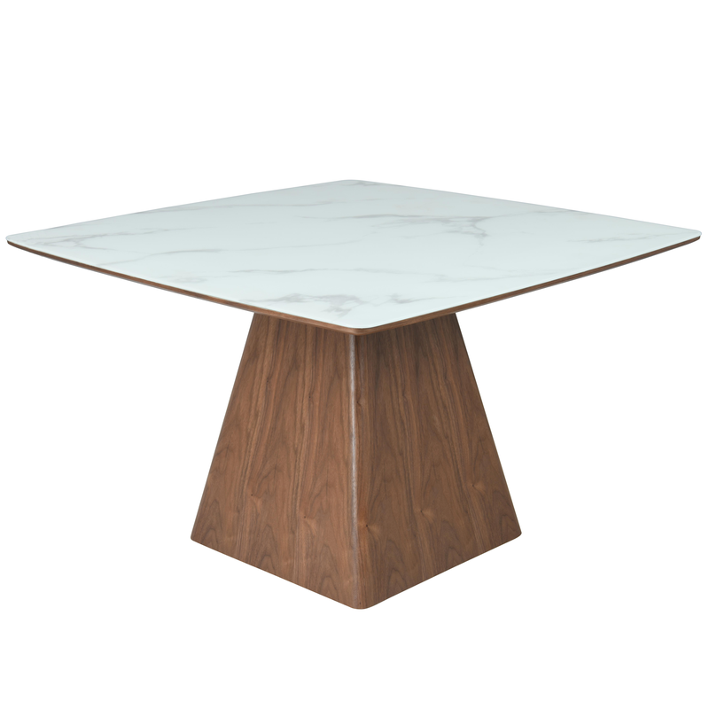 LeisureMod Zephry Collection Modern Dining Wooden Square Dining Table Walnut with Marbled Top