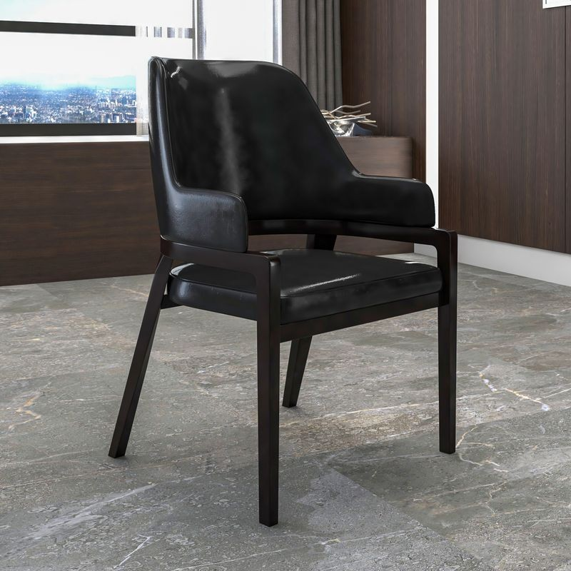 Leisuremod Ethora Collection Modern Wooden Dining Chair in Black with Background.