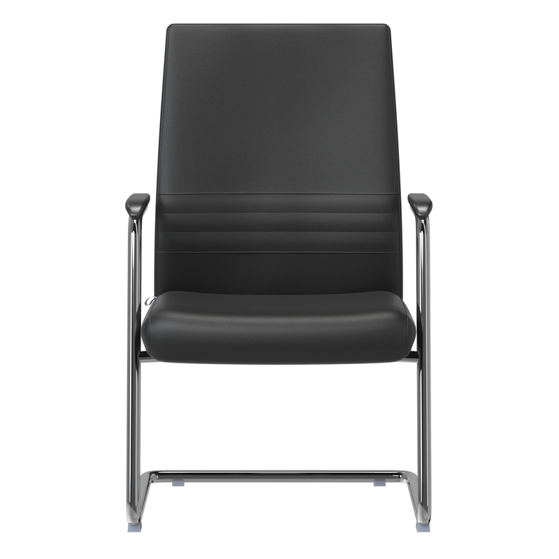 LeisureMod Aleen Series Guest Office Chair in Black Leather Front View.