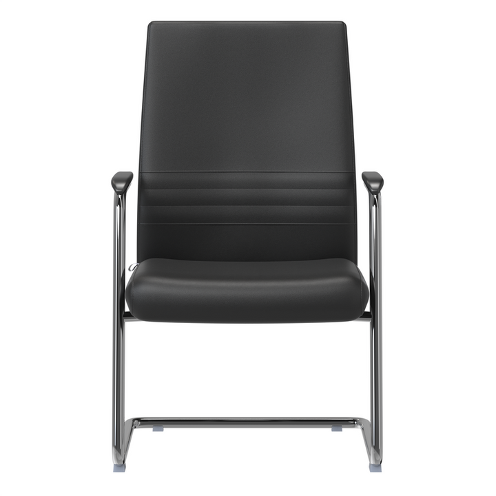 LeisureMod Aleen Series Guest Office Chair in Black Leather Front View.