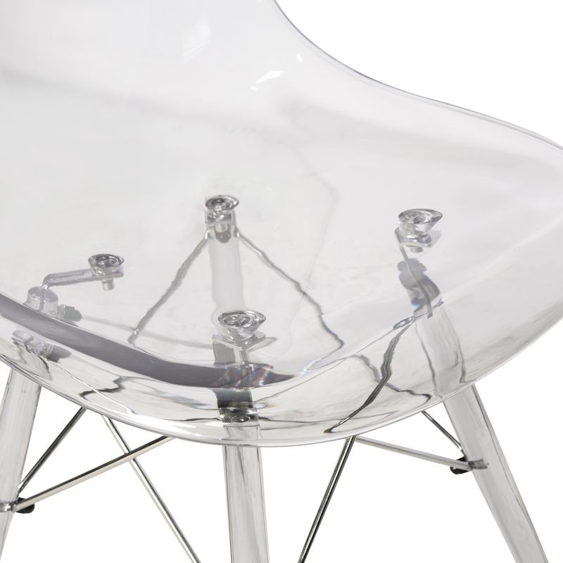 LeisureMod Dover Molded Side Chair with Acrylic Base Clear Closeup.