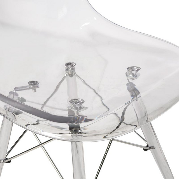 LeisureMod Dover Molded Side Chair with Acrylic Base Clear Closeup.