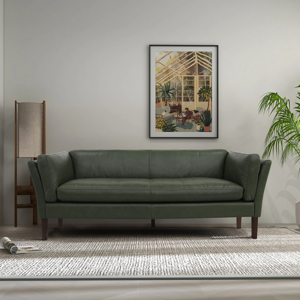 York Green Leather Sofa Front View.