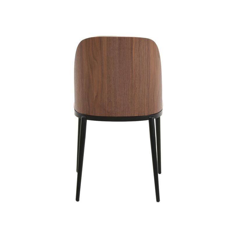 LeisureMod Tule Mid-Century Modern Dining Side Chair with Leather Seat and Powder-Coated Steel Frame for Kitchen and Dining Room Walnut/Light Brown Rear Photo.