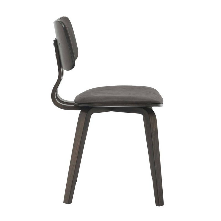 Modern Wooden Dining Chair with Dark Walnut Color Frame in Brown Clivo Collection Side View.