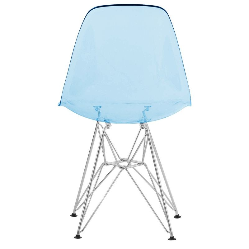 LeisureMod Cresco Molded Eiffel Side Chair Transparent Blue Back View.
