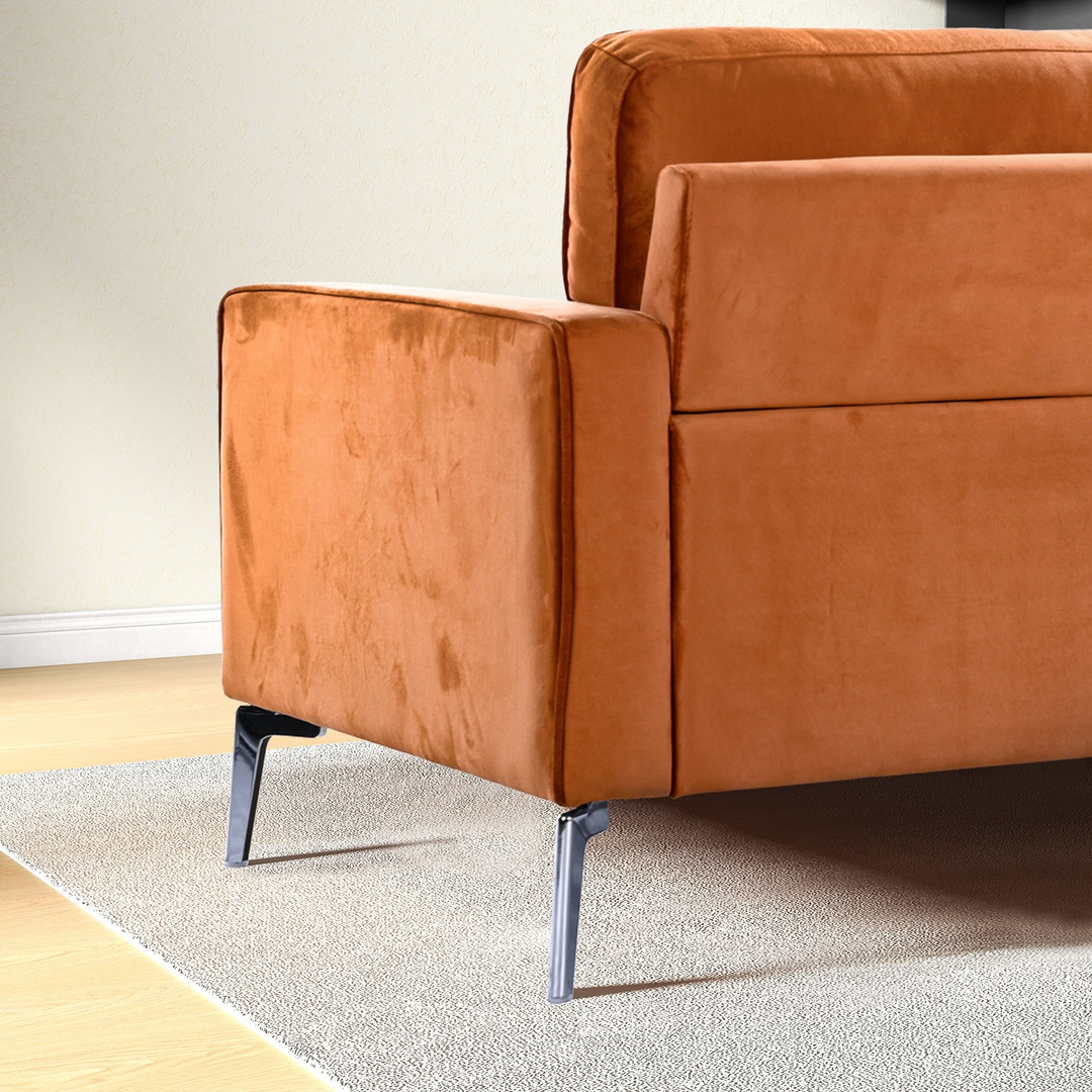 Axten Orange Velvet Sofa Closeup.