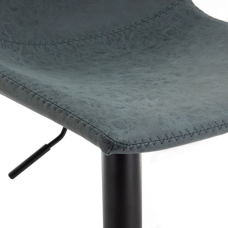 LeisureMod Tilbury Modern Adjustable Bar Stool with Footrest and 360-Degree Swivel in Peacock Blue Closeup.