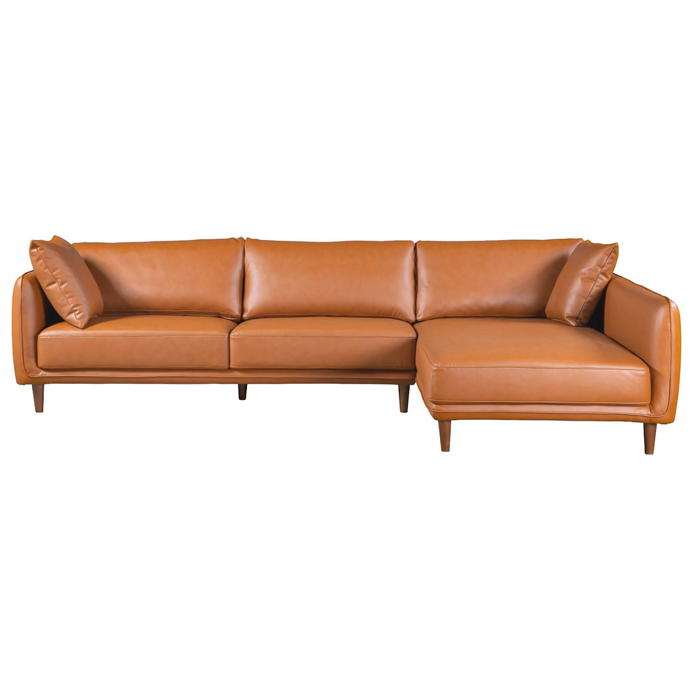 Cairo Sectional Right Sofa - Cognac Vegan Leather Front View