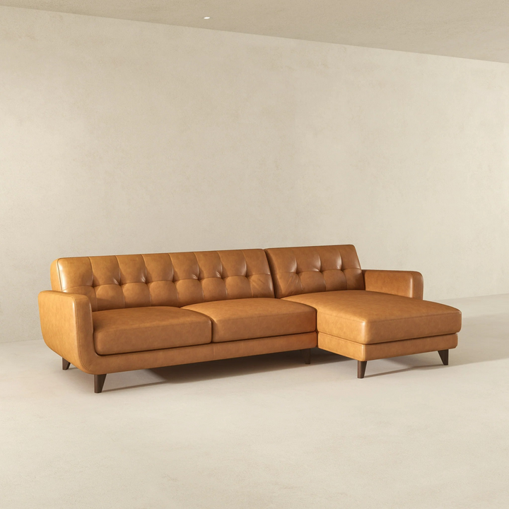 Allison Right-Facing Tan Leather Sectional Sofa Photo.
