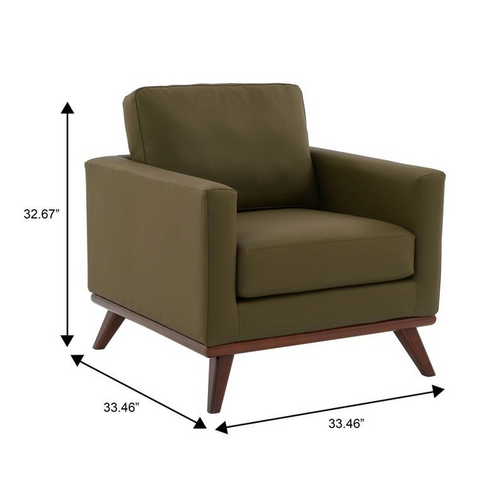 LeisureMod Chester Modern Faux Leather Accent Armchair in Green Leather Dmensions.