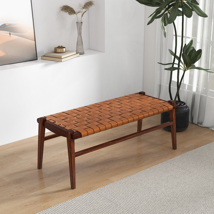 Cody Tan Leather Bench Photo.