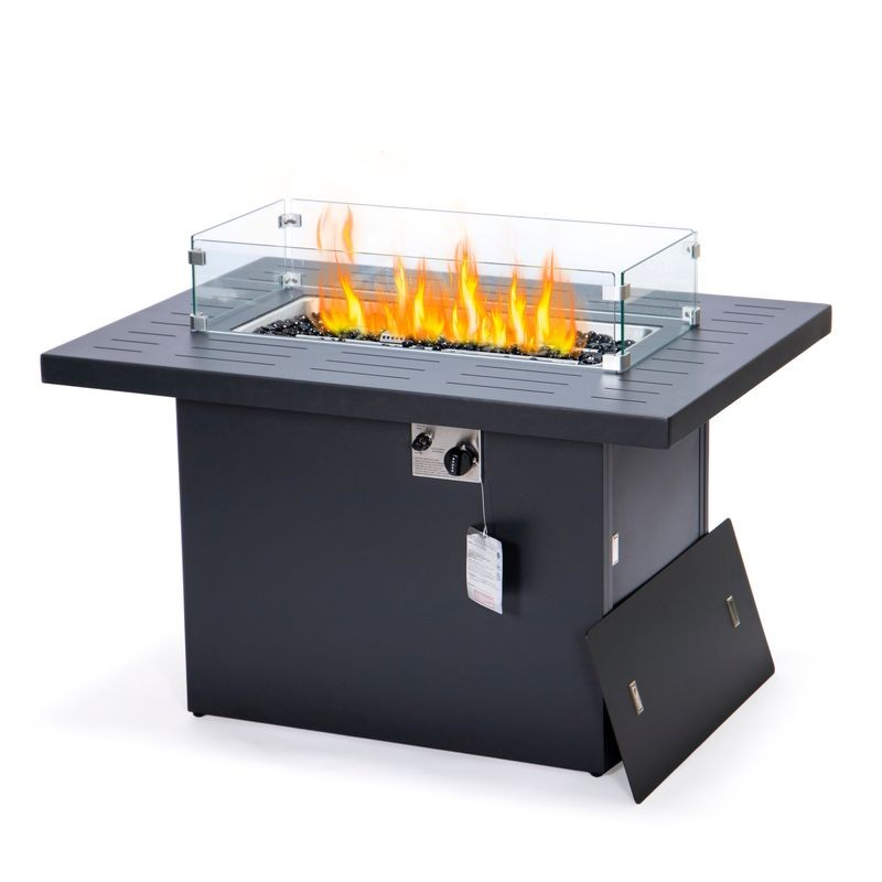 LeisureMod Chelsea Patio Modern Aluminum Propane Fire Pit Table Black