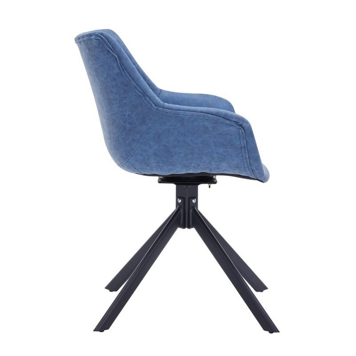 LeisureMod Markley Modern Leather Dining Swivel Armchair in Light Blue Side View.