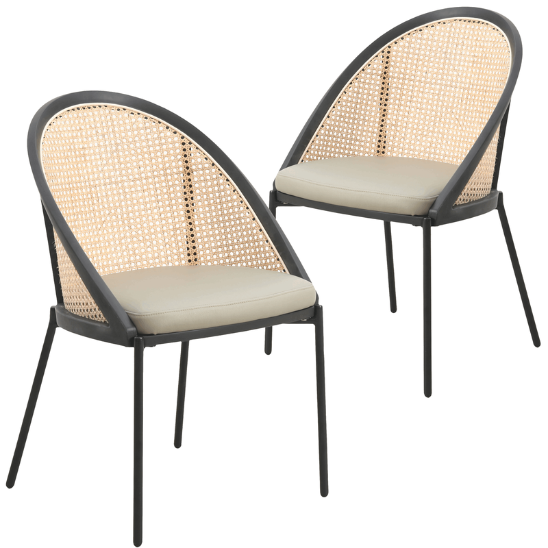 LeisureMod Urbane Collection Modern Dining Chair with Wicker Back in Olive Green Set of 2