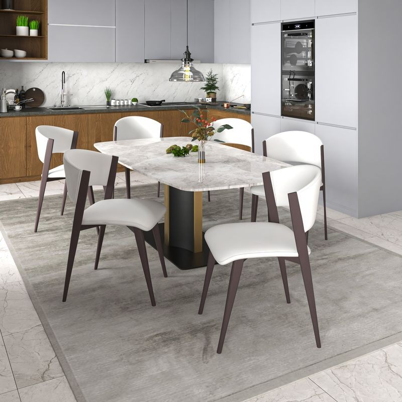 LeisureMod Aspen Collection Modern Dining Chair in White at Table.