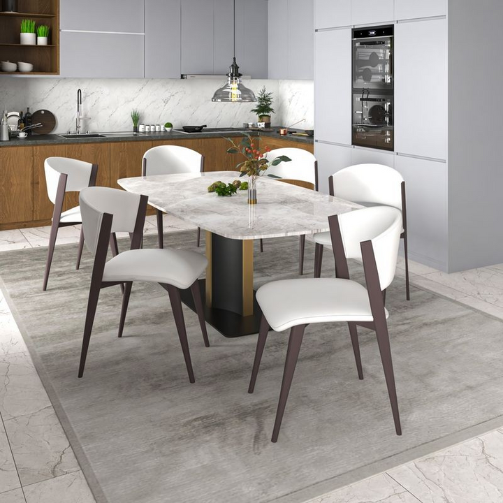 LeisureMod Aspen Collection Modern Dining Chair in White at Table.