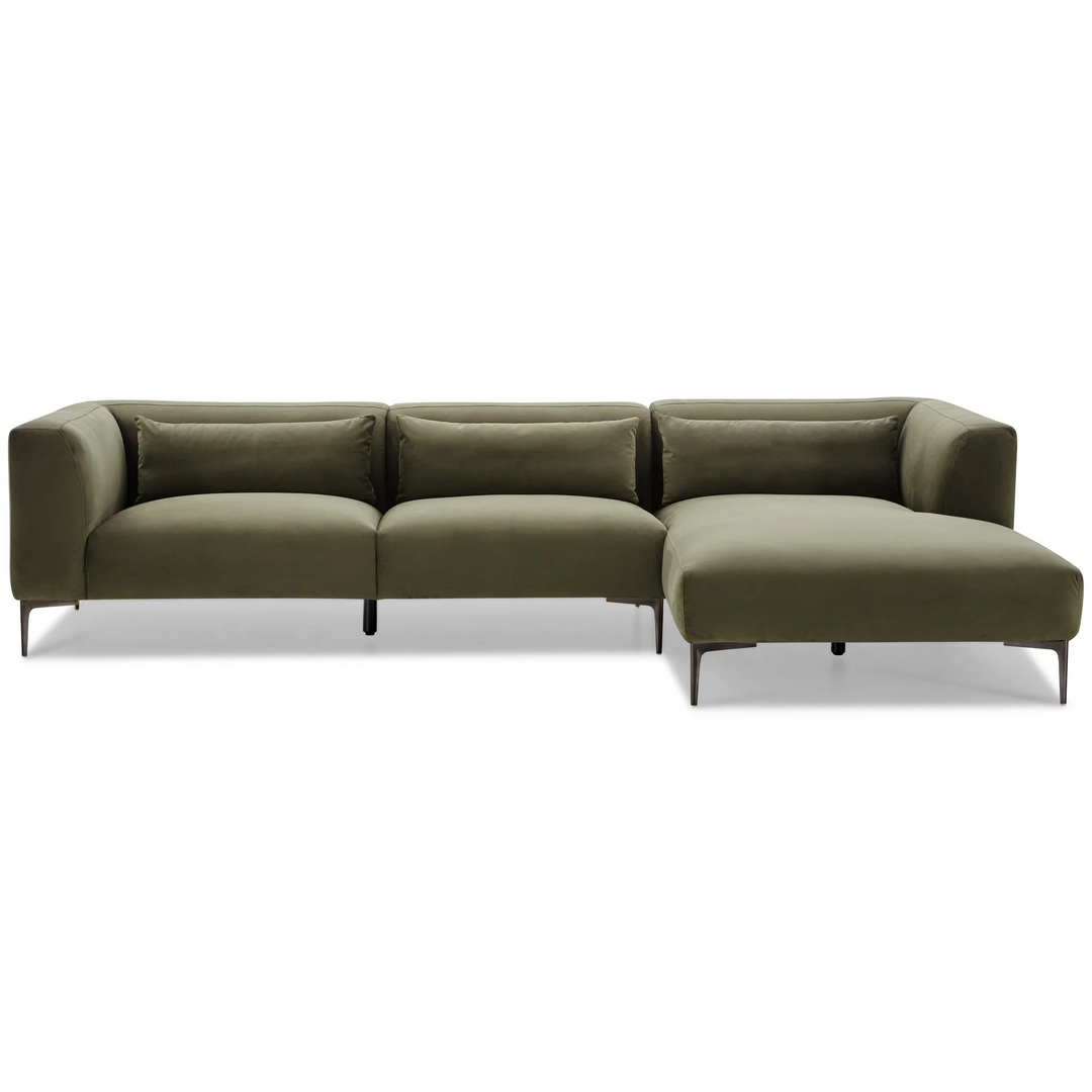 Laley Right-Facing L-Shaped Velvet Sectional in Green without Background