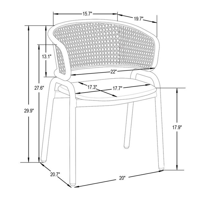 Technical drawing of a chair with dimensions labeled.