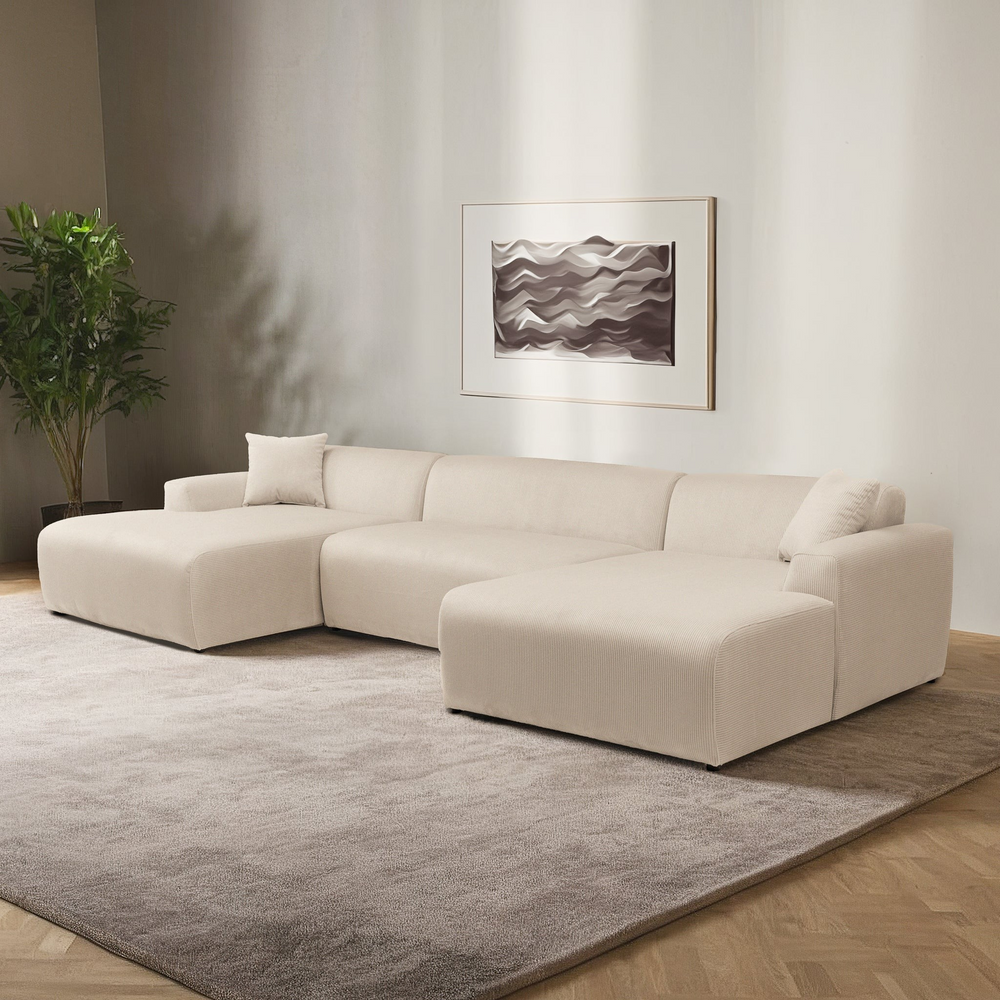 Mar U-Shape Corner Sofa Cream Corduroy Photo.