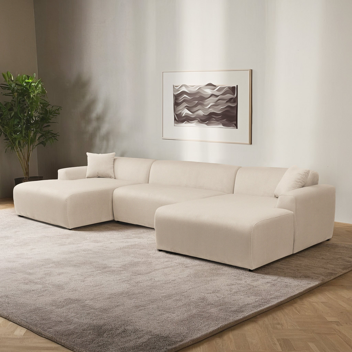 Mar U-Shape Corner Sofa Cream Corduroy Photo.