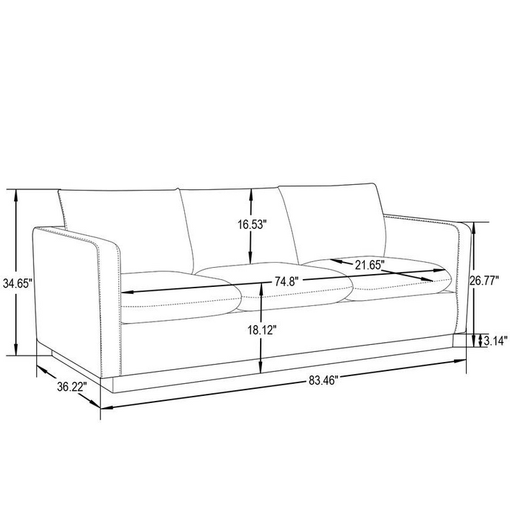 LeisureMod Nervo Modern Mid-Century Upholstered Velvet Sofa with Gold Frame Orange Marmalade Dimensions.
